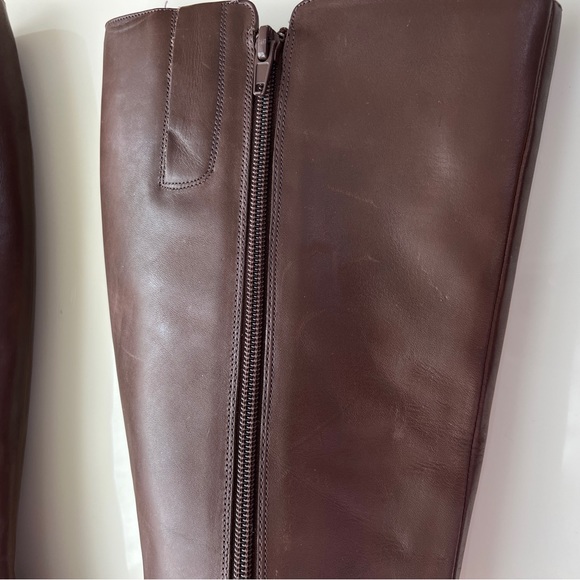 Nine West Sz 7 Varin Wide Calf Brown Leather Wood Wedge Knee High Boots - Picture 8 of 15